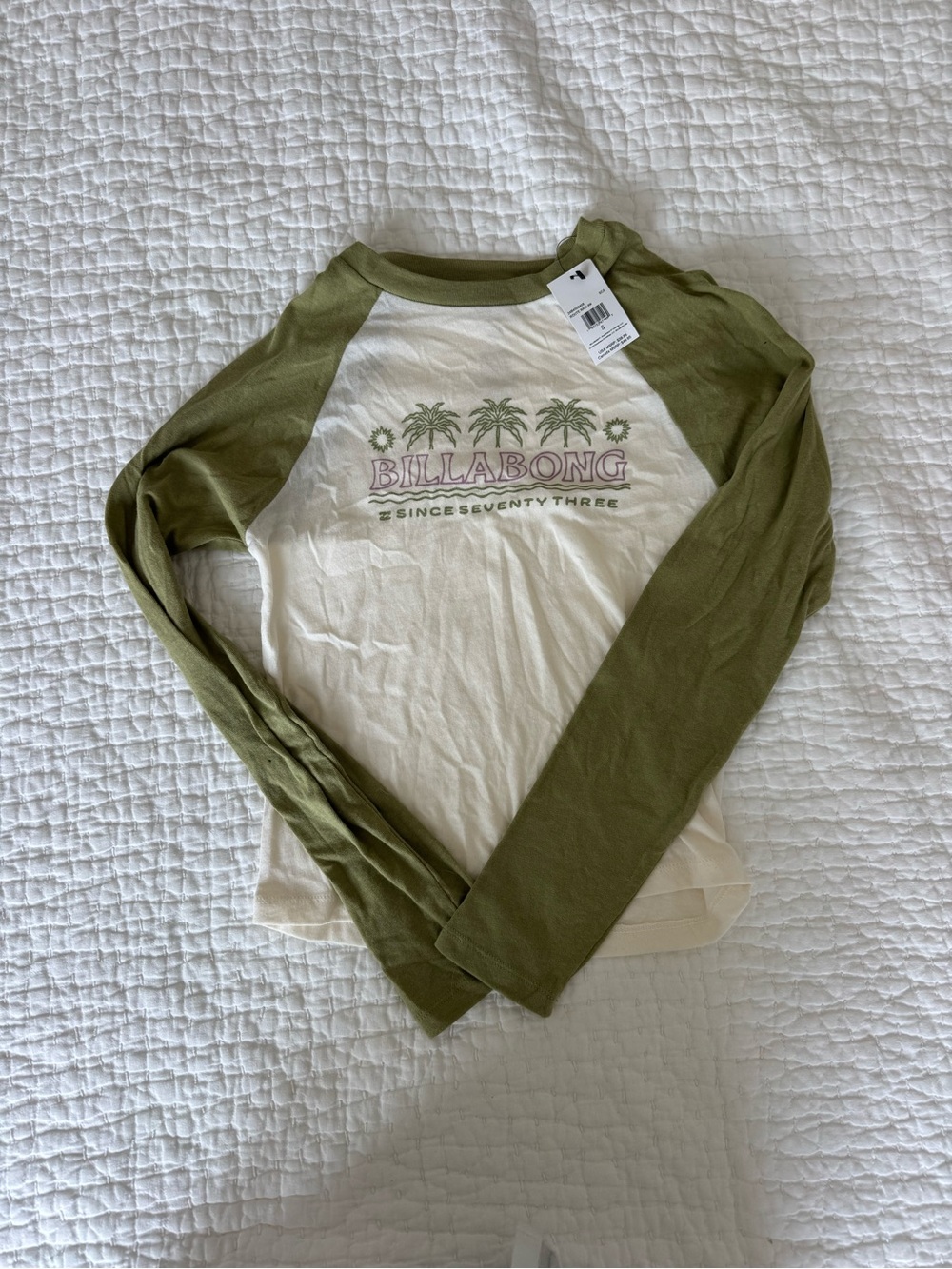 Billabong Olive Green and White Raglan Long-Sleeve Tee